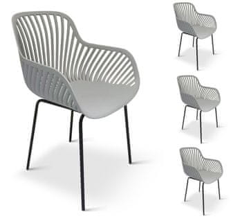 Texim Komplet 4 dizajnerskih stolov GABY s nasloni, sivi, za notranjo in zunanjo rabo