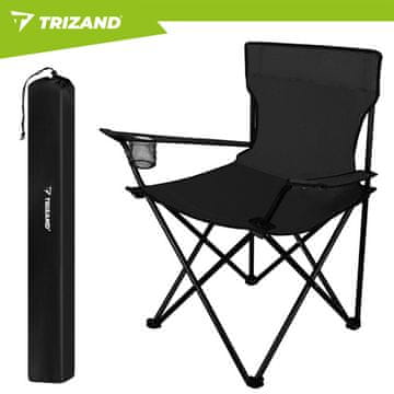 Trizand Črna zložljiva ribiška stolica K23673 z ergonomsko zasnovo in prenosno torbo