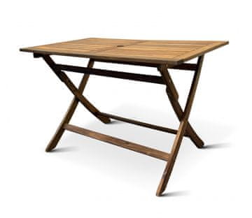 Texim Zložljiva pravokotna vrtna miza Mandy iz akacije 120 x 70 cm z odprtino za senčnik