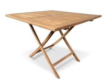 Texim Zložljiva vrtna jedilna miza Roger II iz tikovine 100x100 cm z odprtino za senčnik