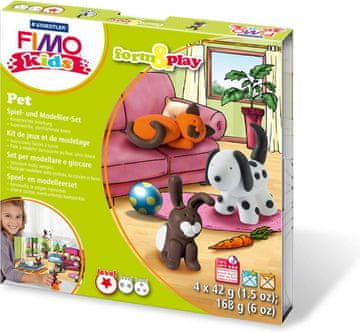 Rayher.	 FIMO Kids set hišni ljubljenčki, 4x42g, modelirka, navodila,
