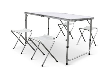 Texim Zložljiv piknik set LION 1+4: miza z nastavljivo višino in 4 stoli, bel