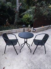 eoshop Vrtna garnitura ratan videz: miza 60 cm + 2 stola, rjava (kov/plastika)