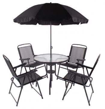 Dimenza Vrtna garnitura Madrid antracit 4x zložljiv stol, okrogla miza 75 cm, senčnik 180 cm