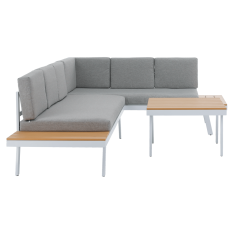 eoshop Vrtni kotni set PELOR z mizico, belo jeklo, hrast, svetlo siva