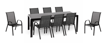 IWHOME Moderen vrtni komplet VIGO XL z 8 črnimi stoli VALENCIA 2