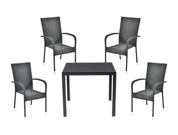 IWHOME Vrtni jedilni set VIGO M antracit + 4 zložljive stole MADRID antracit