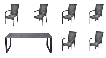 IWHOME Elegantni Vrtni Set POSEIDON - Antracit Miza + 6 Stolov MADRID