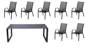 IWHOME Sodoben jedilni set POSEIDON antracit + 8 vrtnih stolov VALENCIA črna