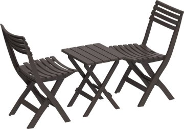 Duramax Zložljiv plastični balkonski komplet Duramax 2 stola + miza, rjav (IDMOFXX081BR)