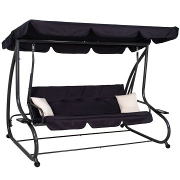 Springos Vrtna gugalnica SPRINGOS FLORIDA, 4-osebna, črna, z oblazinjenjem in držali za pijačo