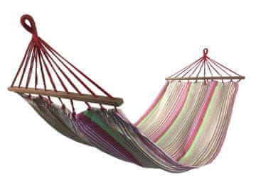 SEDCO Viseča mreža SEDCO PolyCotton 200x90 cm z leseno prečko, roza/zelena