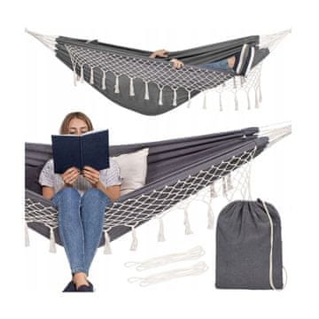 Springos Elba Viseča Mreža 260x150 cm z Blazinami, Siva Boho Stil, Dvojna Maks. 200kg