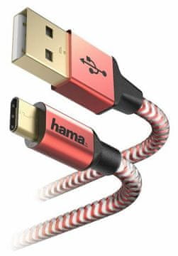 Hama HAMA USB kabel za polnjenje/podatkovni prenos, odsevni USB-C USB-A 1,5 m, rdeč 201559