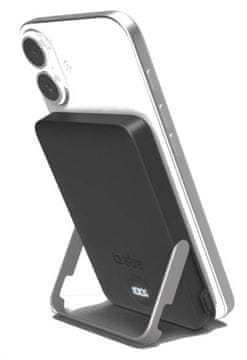 SBS Brezžična magnetna prenosna baterija 5000 mAh s stojalom in lcd zaslonom TEBB5000MAGSTAND črne barve