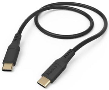 Hama Polnilni/podatkovni kabel, fleksibilen USB-C - 1,5 m, črne barve