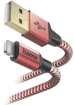 Hama Polnilni/podatkovni kabel Reflected USB tip A - Lightning 1,5 m rdeč