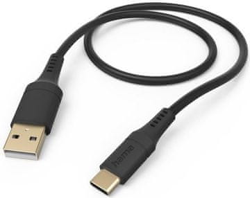 Hama Polnilni/podatkovni kabel, fleksibilen, USB-A - USB-C, 1,5 m, črne barve