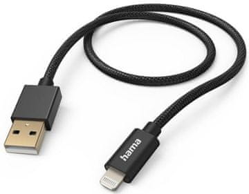 Hama HAMA polnilni/podatkovni kabel USB-A - Lightning, tekstilni, 1,5 m, črne barve