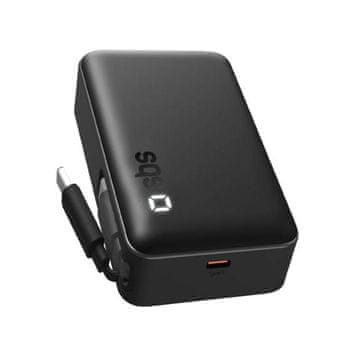 SBS Prenosna baterija SBS 10000mAh 20W LCD s kablom črne barve