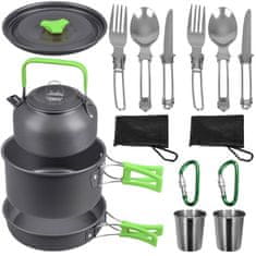 GARDEN LINE Komplet potovalnega posodja, kamping komplet, lonec, čajnik, jedilni pribor v torbi 18in1