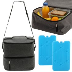 GARDEN LINE Siva, prostorna termo torba 26,5x17,5x27cm 13L z dvema hladilnima vložkoma, izolirana torba za malico