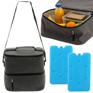 GARDEN LINE Siva, prostorna termo torba 26,5x17,5x27cm 13L z dvema hladilnima vložkoma, izolirana torba za malico