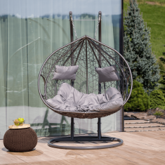 eoshop Viseči dvojni stol DALVEA 2 NEW, sivo, umetni ratan, nosilnost 200 kg