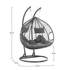 eoshop Viseči dvojni stol DALVEA 2 NEW, sivo, umetni ratan, nosilnost 200 kg