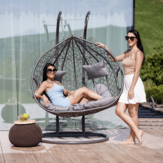 eoshop Viseči dvojni stol DALVEA 2 NEW, sivo, umetni ratan, nosilnost 200 kg