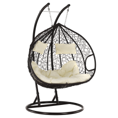 eoshop Viseči dvojni vrtni stol z stojalom, ratan, rjav/krem, nosilnost 200 kg DALVEA 2 NEW