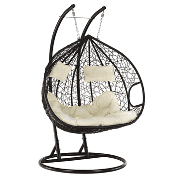 eoshop Viseči dvojni vrtni stol z stojalom, ratan, rjav/krem, nosilnost 200 kg DALVEA 2 NEW