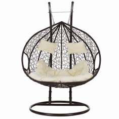 eoshop Viseči dvojni vrtni stol z stojalom, ratan, rjav/krem, nosilnost 200 kg DALVEA 2 NEW