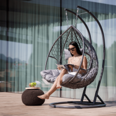 eoshop Viseči dvojni stol DALVEA 2 NEW, sivo, umetni ratan, nosilnost 200 kg