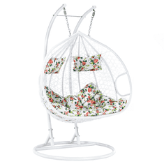 eoshop Viseči dvojni fotelj DALVEA 2 z stojalom, bel, cvetlični vzorec