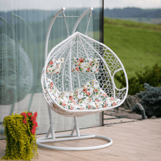 eoshop Viseči dvojni fotelj DALVEA 2 z stojalom, bel, cvetlični vzorec