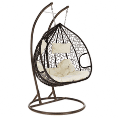 eoshop Viseči dvojni fotelj DALVEA 2 NEW z stojalom, ratan, 200 kg, krem blazina