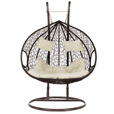 eoshop Viseči dvojni fotelj DALVEA 2 NEW z stojalom, ratan, 200 kg, krem blazina