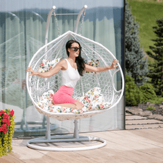 eoshop Viseči dvojni fotelj DALVEA 2 z stojalom, bel, cvetlični vzorec