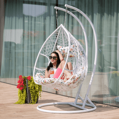 eoshop Viseči dvojni fotelj DALVEA 2 z stojalom, bel, cvetlični vzorec