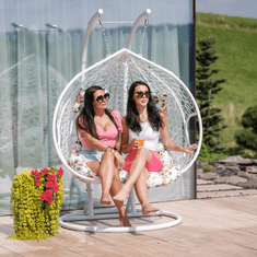 eoshop Viseči dvojni fotelj DALVEA 2 z stojalom, bel, cvetlični vzorec