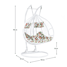 eoshop Viseči dvojni fotelj DALVEA 2 z stojalom, bel, cvetlični vzorec