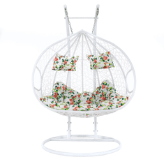 eoshop Viseči dvojni fotelj DALVEA 2 z stojalom, bel, cvetlični vzorec