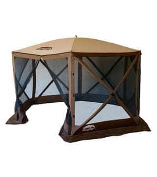 ClapTop Hitro zložljiv paviljon 366×366 cm, UV zaščita, mrežaste stene, bež/rjav
