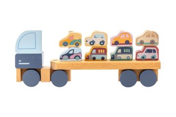 CUBIKA Pastel 15924 Tovornjak z avtomobili - lesena sestavljanka 12 kosov