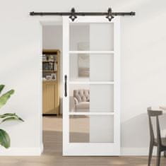 Vidaxl Drsna vrata Bela 83 x 202 cm Trden borov les in steklo