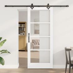 Vidaxl Drsna vrata Bela 83 x 202 cm Trden borov les in steklo