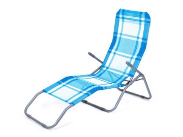 Happy Green Zložljiv kovinski ležalnik KOSTKA, moder vzorec kocke, 142 × 60 × 96 cm, 100 kg