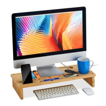 Northix Ergonomsko bambusovo stojalo za monitor 6 predelkov