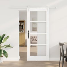 Vidaxl Drsna vrata Bela 83 x 202 cm Trden borov les in steklo